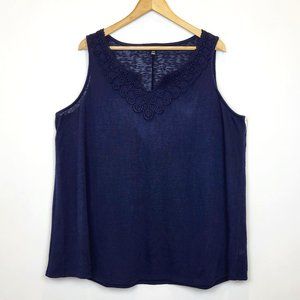 Lane Bryant Blue Crochet Detail V Neck Sleeveless Top, Size 18/20, GUC